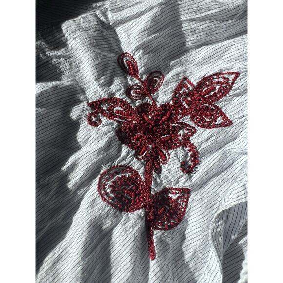 Velvet by Graham & Spencer Anthropologie Embroidered Striped Peasant Top Sz M - Picture 9 of 15